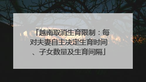 越南取消生育限制：每对夫妻自主决定生育时间、子女数量及生育间隔