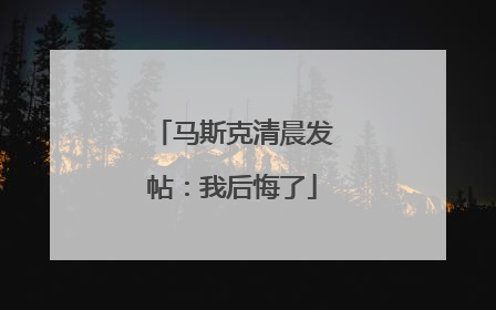 马斯克清晨发帖：我后悔了